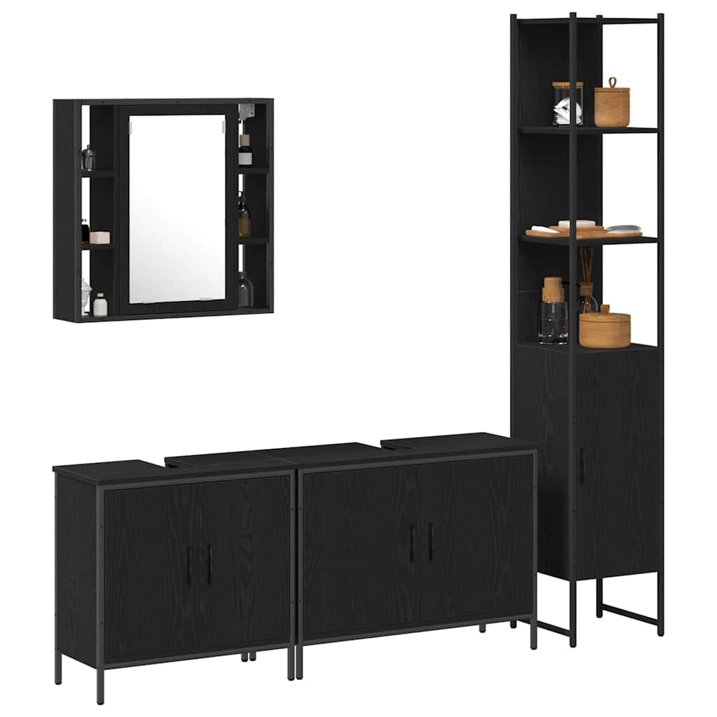 Bathroom Furniture Set Other 4 pcs Black 33 x 33 x 185.5 cm